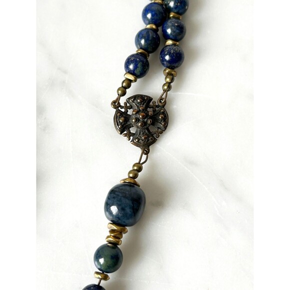 Bella Studios Rosary Lapis Lazuli Beads Bronze Medal and Crucifix Prayer Beads - Picture 6 of 14